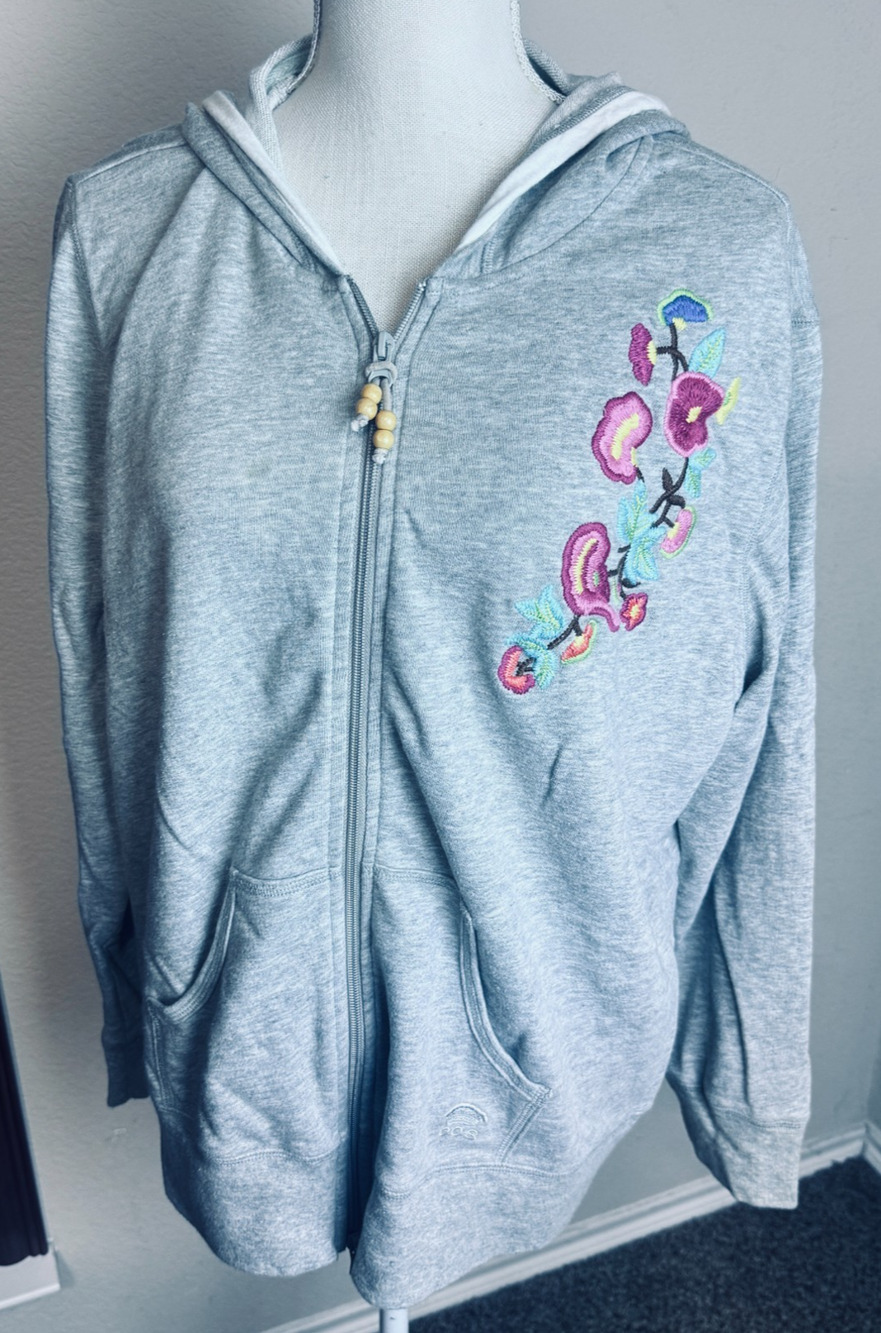 Oleg Cassini Sport Track Jacket gray embroidered full zip hooded womens 2X